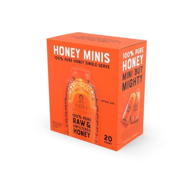 Nate&#39;s Honey Minis - Single-Serve 100% Pure, Raw &amp; Unfiltered Honey - 0.49oz Packets, 20ct box