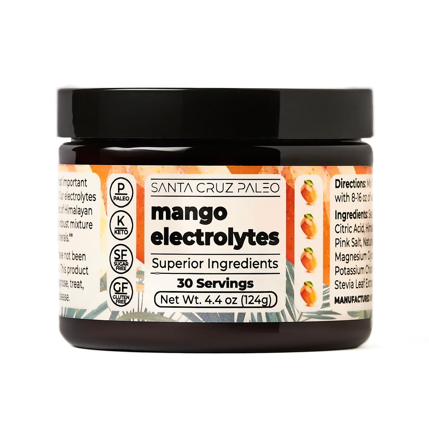 Santa Cruz Paleo Electrolyte Powder Mango with Himalayan &amp; Sea Salt, Magnesium, Potassium, Sugar-Free, 30 Servings
