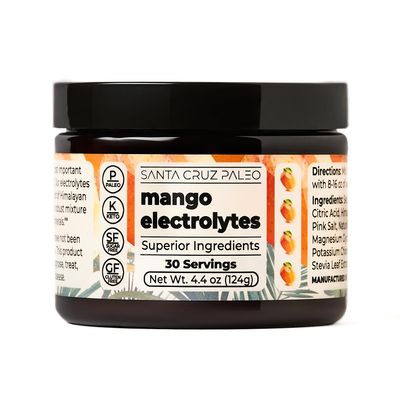 Santa Cruz Paleo Electrolyte Powder Mango with Himalayan &amp; Sea Salt, Magnesium, Potassium, Sugar-Free, 30 Servings