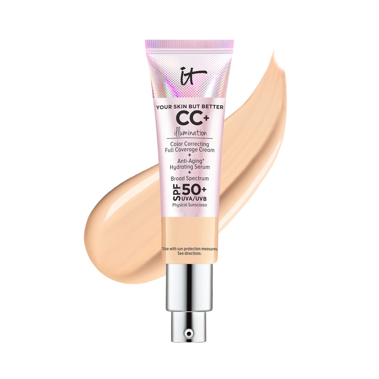 IT Cosmetics Your Skin But Better CC Cream Illumination - Color Correcting Cream, Full-Coverage Foundation, Hydrating Serum &amp; SPF 50 Sunscreen Radiant Finish 1.08 fl oz