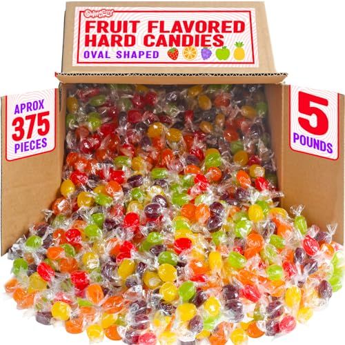 Fruit Flavored Hard Candy - 5 Pounds - Hard Candies Assortment - Oval Shaped Sweets for Offices, Desk, Parties