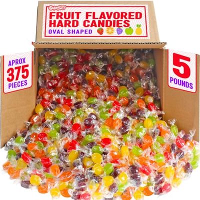 Fruit Flavored Hard Candy - 5 Pounds - Hard Candies Assortment - Oval Shaped Sweets for Offices, Desk, Parties