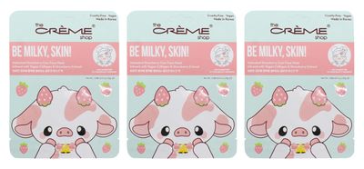 The Crme Shop Be Milky, Skin! Animated Strawberry Cow Face Mask, Vegan Collagen Facial Mask, K Beauty Sheet Mask - 3 Pack