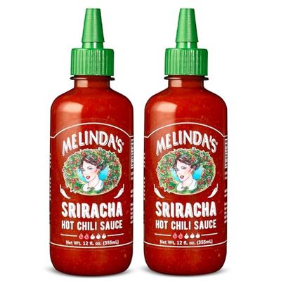 Melindas Sriracha Hot Sauce - Classic, Gourmet Sriracha Sauce Made with Fermented Red Jalapeos &amp; Garlic - Keto, Vegan, Non-GMO and Gluten Free Hot Sauce - 12oz, 2-Pack