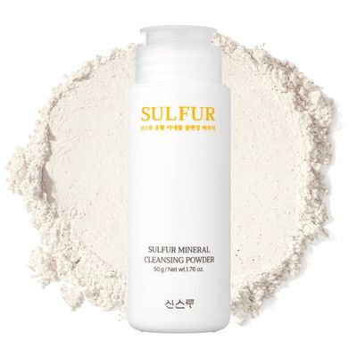 SINSURU Sulfur Mineral Cleansing Powder, Exfoliating Facial Wash with Enzymes and PHA for pores and blackheads, Even Skin Tone, Radiant, Sensitive, Acne-Prone Skin, Korean Skincare(1.76 oz. 50g)