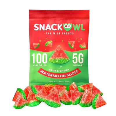 Snack Owl Vegan Sour Gummy Candy - Gluten Free, Low Calorie Candy - Guilt Free &amp; Delicious Healthy Gummy Snacks - (Watermelon Slices)