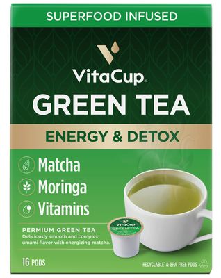 VitaCup Green Tea Pods, Enhance Energy &amp; Detox with Matcha, Moringa, B Vitamins, D3, Keto, Paleo, Vegan, Recyclable Single Serve Pod, Compatible with Keurig K-Cup Brewers,16 Ct