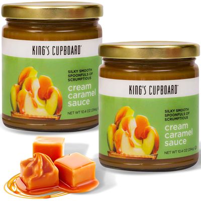 King&#39;s Cupboard Cream Caramel Sauce - The Perfect Sauce for Ice Cream, Fruit Dip, Topping Desserts, Caramel Drizzle for Coffee - Gluten-Free, Kosher, All Natural Ingredients, 10.4 oz, Pack 2