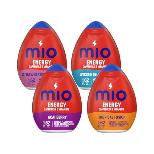 Mio Energy Water Enhancement 4 Flavor Variety Pack, Strawberry Pineapple Smash, Tropical Fusion, Acai Berry Storm and Wicked Blue Citrus, (Pack of 4).