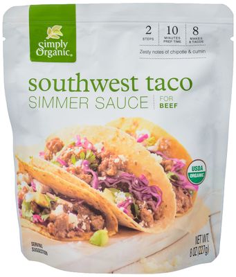 Simply Organic Southwest Taco Simmer Sauce, 8 Ounce Pouch, Bold Flavor, For Beef, Pork or Chicken Tacos (Pack of 6)