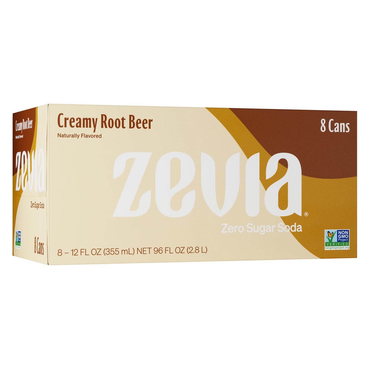 Zevia Zero Sugar Soda, Creamy Root Beer, 12 oz Cans (8-Pack) - Naturally Sweetened, Non-GMO Project Verified, Gluten-Free, Vegan