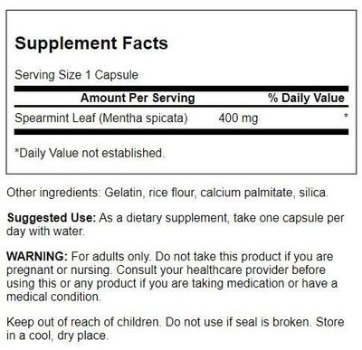 Swanson Spearmint Leaf (Mentha Spicata) - Full Spectrum Herbal Supplement Supporting Digestive Health &amp; Mild Stomach Issues - Natural Formula Supporting Health &amp; Wellness - (60 Capsules, 400mg Each)