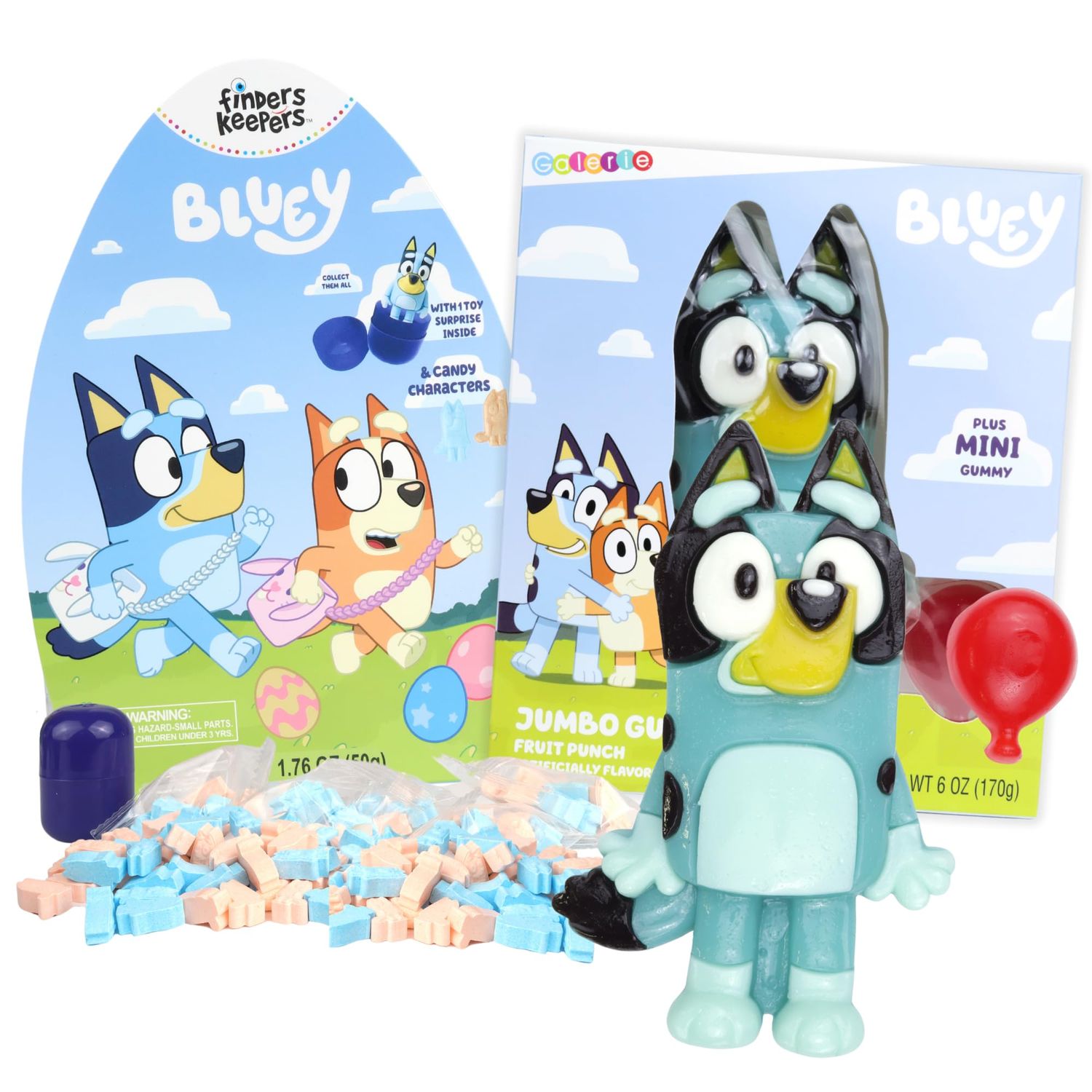 Sweetzo - Bluey Themed Easter Candy, Includes Giant Gummy and Assorted Hard Candies, Basket Stuffer Treats, 2 Items