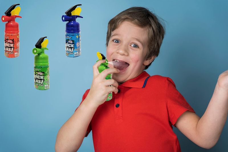 The Dreidel Company Candy Spray Comes in 3 Different Flavors Cherry Splash Blue Raspberry Blast Sour Apple Blast,2.01 OZ Per Bottle 57 Grams (Fire Extinguisher Quick Blast, 3-Pack)