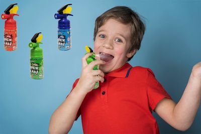 The Dreidel Company Candy Spray Comes in 3 Different Flavors Cherry Splash Blue Raspberry Blast Sour Apple Blast,2.01 OZ Per Bottle 57 Grams (Fire Extinguisher Quick Blast, 3-Pack)