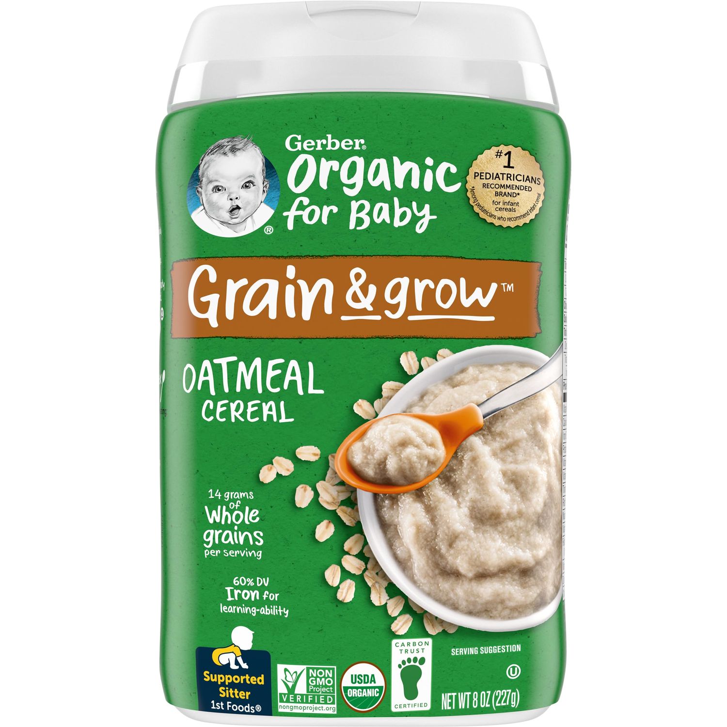 Gerber Baby Cereal Organic 1st Foods, Grain &amp; Grow, Oatmeal, 8 Ounces (Pack of 6)