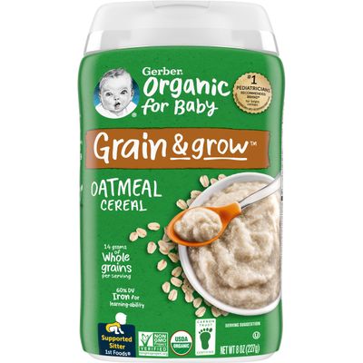 Gerber Baby Cereal Organic 1st Foods, Grain &amp; Grow, Oatmeal, 8 Ounces (Pack of 6)