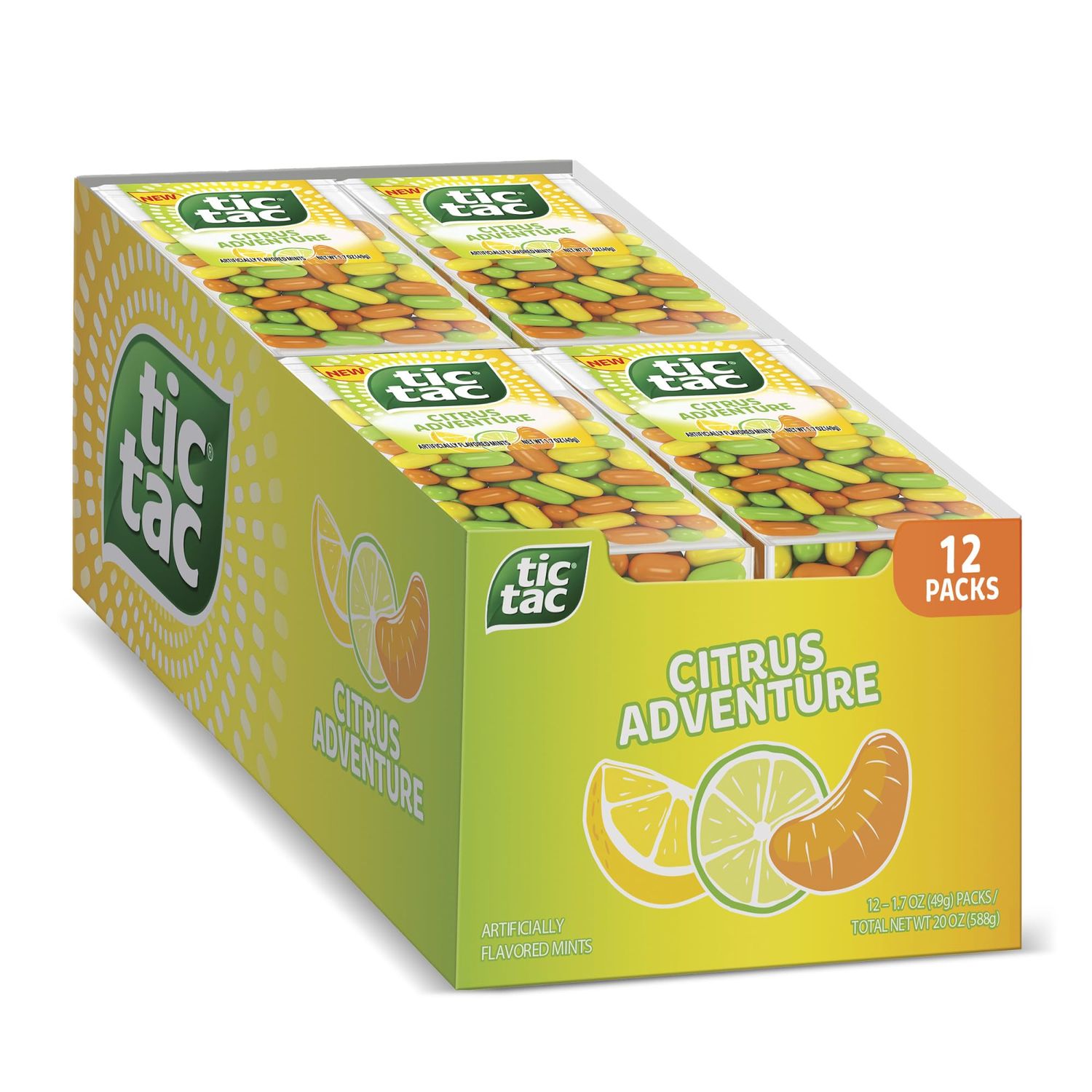 Tic Tac Citrus Adventure Mints, 12 Count, On-the-Go Refreshment, Stocking Stuffers, 1.7 oz Each