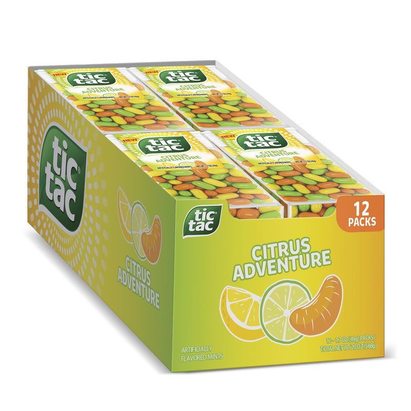 Tic Tac Citrus Adventure Mints, 12 Count, On-the-Go Refreshment, Stocking Stuffers, 1.7 oz Each