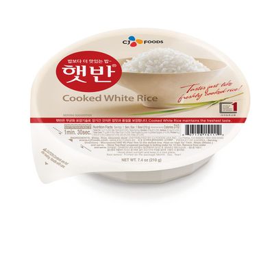 CJ Instant Rice: Cooked White Hetbahn, Gluten-Free &amp; Vegan, Instant &amp; Microwaveable, No Preservatives, Healthy &amp; Delicious, 7.4 Ounce 12 Bowls (Pack of 12)