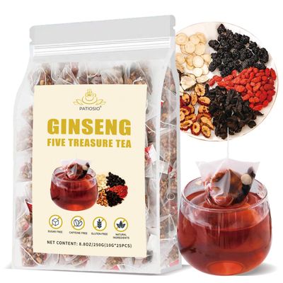 Ginseng Five Treasures Tea - Kidney Tea Wubao Tea, Kidney Cleanse Tea Ginseng Six Treasures Tea, Ginseng Red Date Natural Chinese Herbal Tea Bags for Men Women(250g/10g x25pcs)