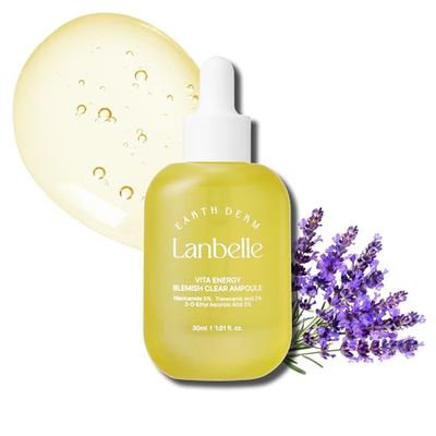 LANBELLE Vita Energy Blemish Clear Ampoule 83% Vitamin C Serum Vegan w/Lemon Water Niacinamide Volufiline for Hyperpigmentation Skin-barrier No Stickiness Irritation Radiant Glowing Skin 1.7 Fl Oz