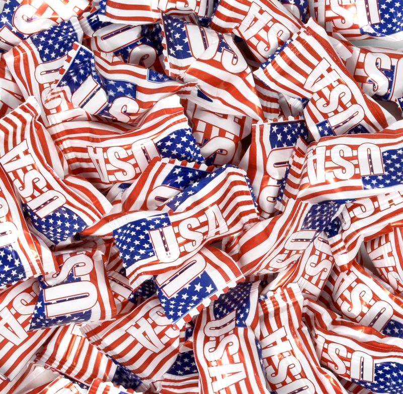 USA Flag Butter Mint Candies Bags 100 Count Individually Wrapped American Flags Red White &amp; Blue Mint Candy 13 Ounce Bags Fourth of July Goodies Treat Candy Patriotic Party Favor Supplies Decorations