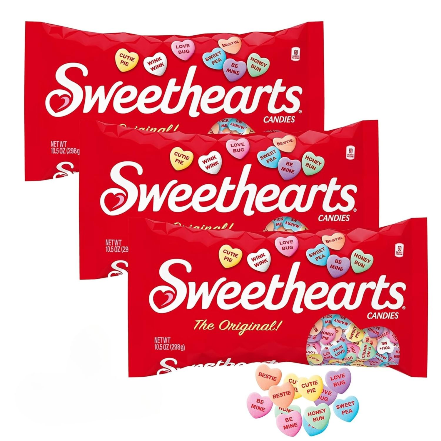 Valentines Candy The Original Sweethearts Conversation Hearts - Bulk Valentine Candy, 21 New Messages, 10.5 oz Bag (Pack of 3)
