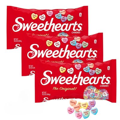 Valentines Candy The Original Sweethearts Conversation Hearts - Bulk Valentine Candy, 21 New Messages, 10.5 oz Bag (Pack of 3)
