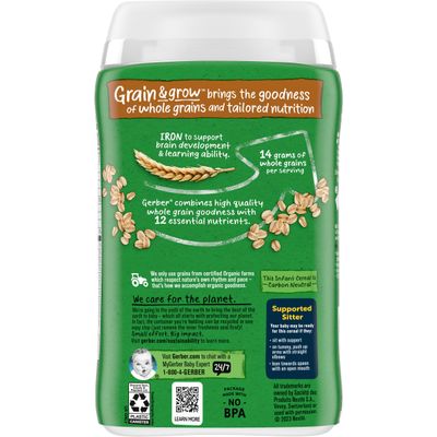 Gerber Baby Cereal Organic 1st Foods, Grain &amp; Grow, Oatmeal, 8 Ounces (Pack of 6)