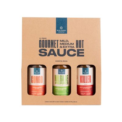 Blue Zones Nicoya - Gourmet Mild, Medium &amp; Extra Hot Sauce "Nalga de Perro, Congo, Killer" - Naturally Smoked - Gluten &amp; Trans-Fat Free - Variety Pack of 3 (15oz/ 465g)