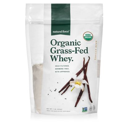 Natural Force Grass Fed Organic Whey Protein Powder - Non GMO Verified, Humane Certified &amp; Lab Tested for Toxins - Real Vanilla Flavor - Keto Friendly, Low Carb, and Kosher - 16 Ounce A2 Protein