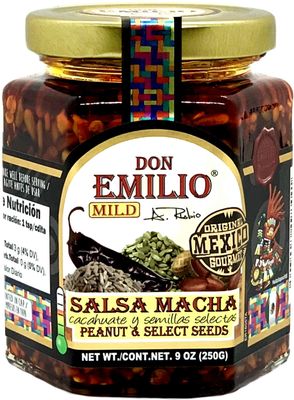 Don Emilio Salsa Macha Premium with Select Seeds 9 oz; Delicious Chili Crisp Oil, Roasted Peppers Spicy Gourmet Macha Sauce, All Natural, Vegan, Keto - MILD 9 oz