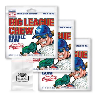 Big League Chew- Outta Here OriginalFlavored Shredded Bubble Gum- 3 Pack- 2.12oz each plus RUS Candy Company Pocket bag (Outta Here Original)