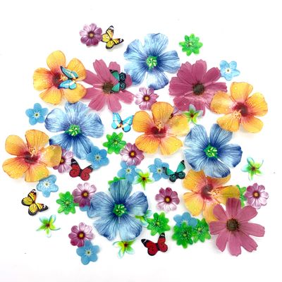 Weraru 58Pcs Edible Butterfly and Flowers Cake Topper Cupcake Toppers Wedding Themed Party Birthday Cake Decoration Mixed Size &amp; Colour