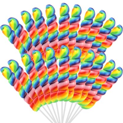 Sweetzo Rainbow Twist Lollipops, Bulk Individually Wrapped for Birthday Parties, Unicorn Candy Swirl Suckers (24 Pops)