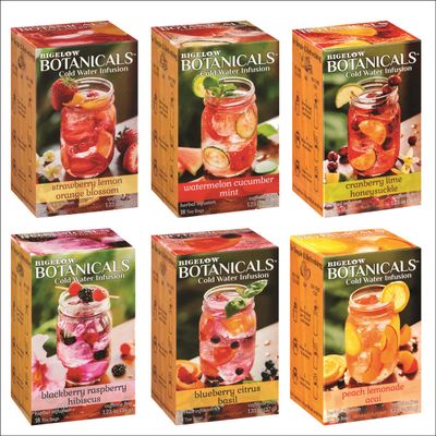 Bigelow Botanicals Cold Water Infusion Herbal Variety Pack, Caffeine Free Tea with Cranberry, Watermelon, Blackberry, Strawberry, Peach &amp; Blueberry Flavor, 18 Count Box (Pack of 6), 108 Total Tea Bags