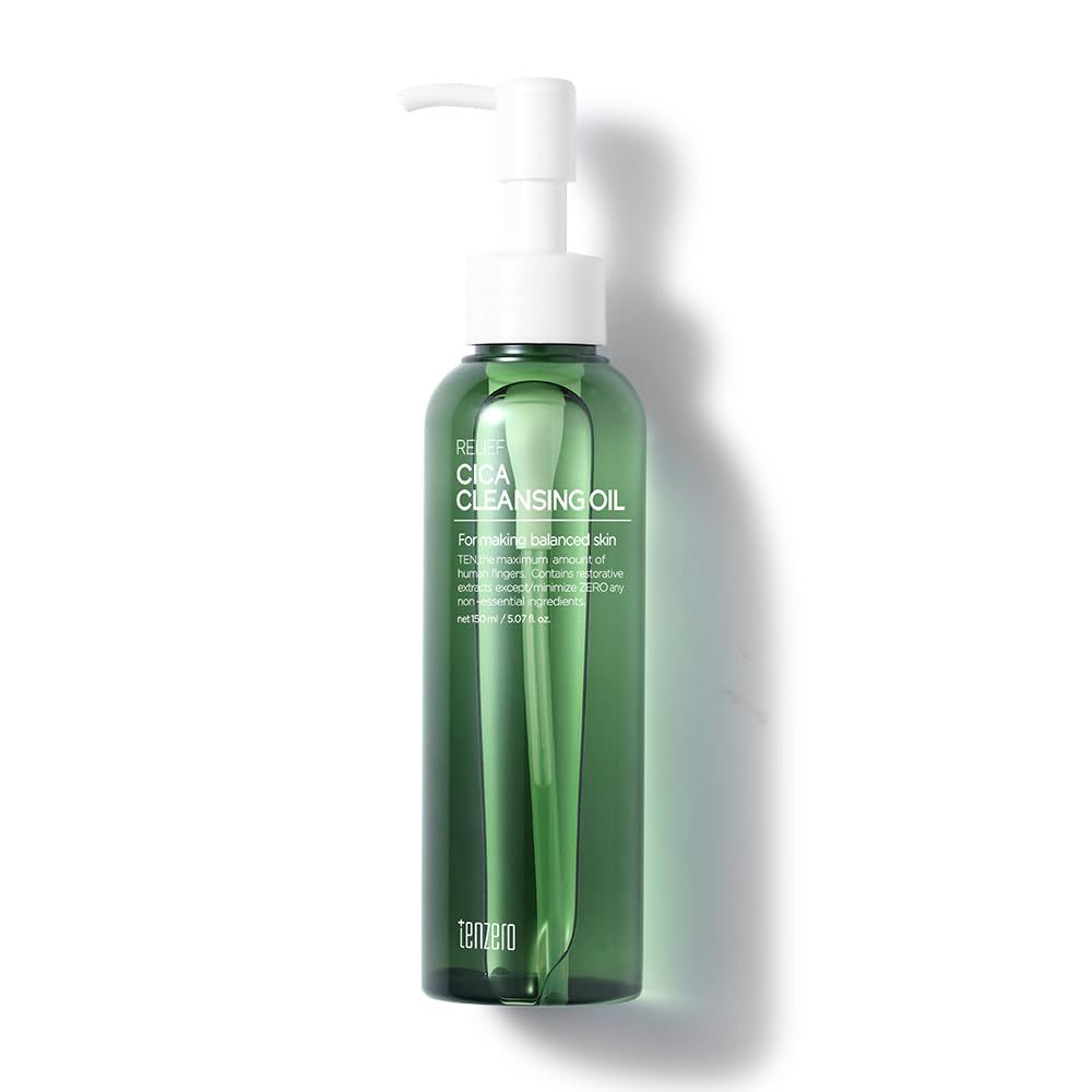 tenzero Relief Cica Cleansing Oil 5.07 fl oz (150ml), Hydrating, Daily Makeup Blackhead Remover for Face, Pore Control Centella Cleansing Oil, Korean Skincare, Double Cleansing