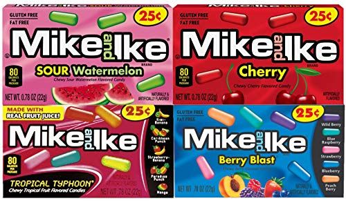 Mike &amp; Ike Chewy Candy Variety Pack Berry Blast, Tropical, Watermelon, Cherry 0.78 Ounce (Pack of 24)