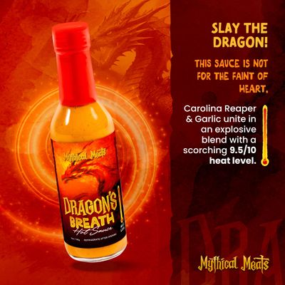 Mythical Meats Dragon's Breath Hot Sauce - Carolina Reaper &amp; Garlic, Gluten Free, Non GMO, 9.5/10 Heat