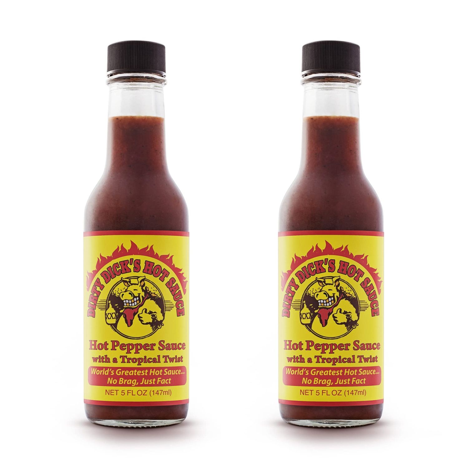 Dirty Dicks Original Hot Sauce, 5 Fl Oz - Award-Winning Blend of Habanero, Tropical Fruits &amp; Spices (Pack of 2)