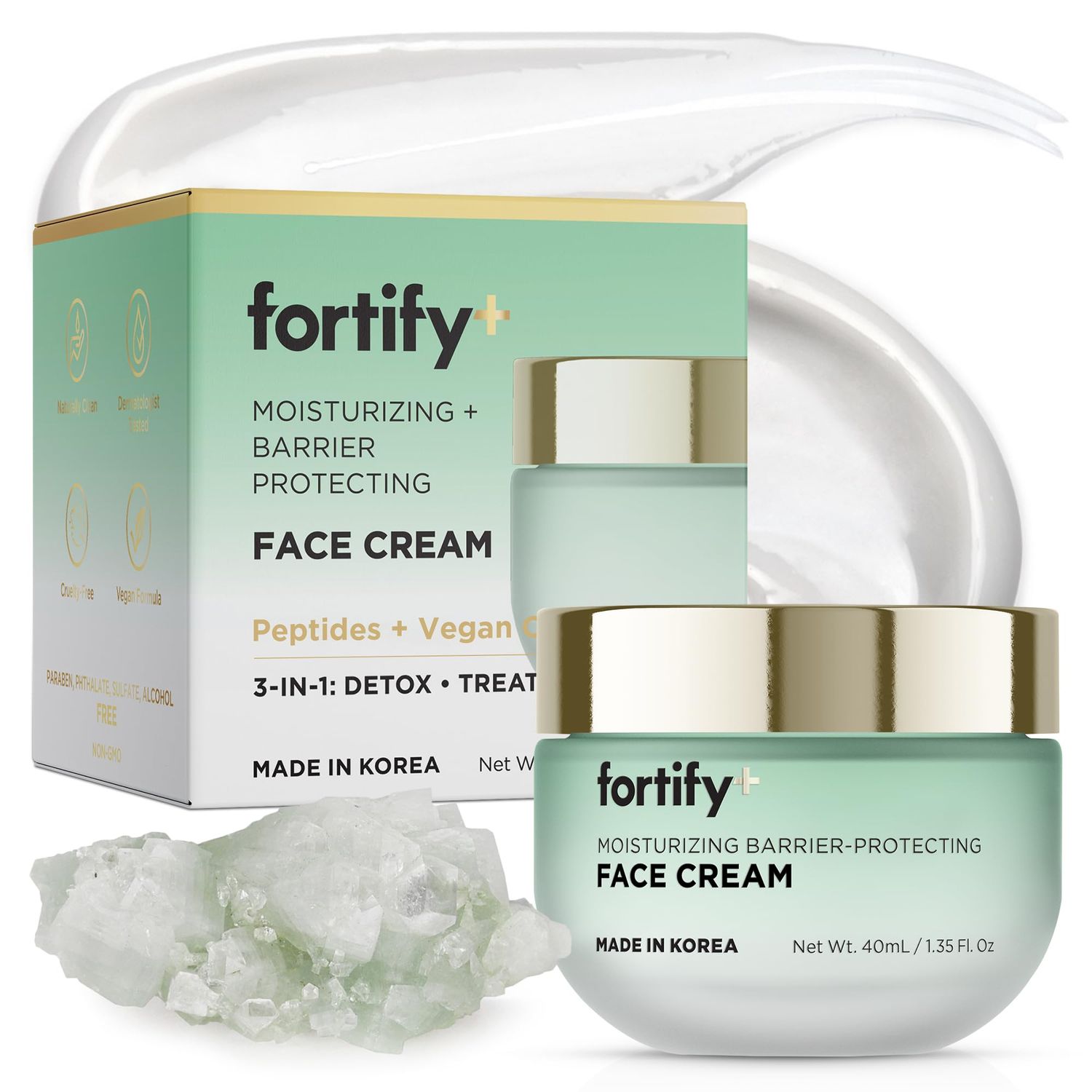 Fortify 9-in-1 Face Cream w/Peptides &amp; Vegan Collagen - Moisturizing Barrier Protecting - Dermatologist Tested, Clean Beauty, All Skin Types - Anti-Aging Korean Skincare - 50mL/1.7Fl.Oz