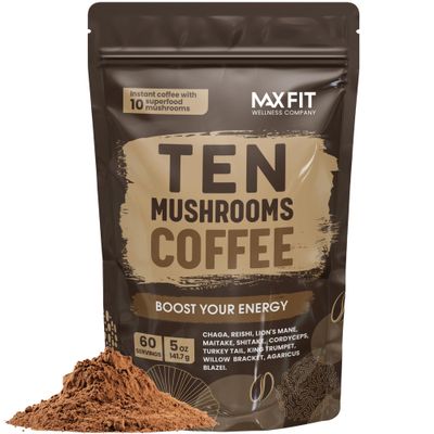 Mushroom Coffee (60 Servings) 10 Mushrooms (Lions Mane, Cordyceps, Turkey Tail &amp; Other) Mixed With Gourmet Arabica Instant Immune Boosting Coffee for Focus &amp; Gut Health Support