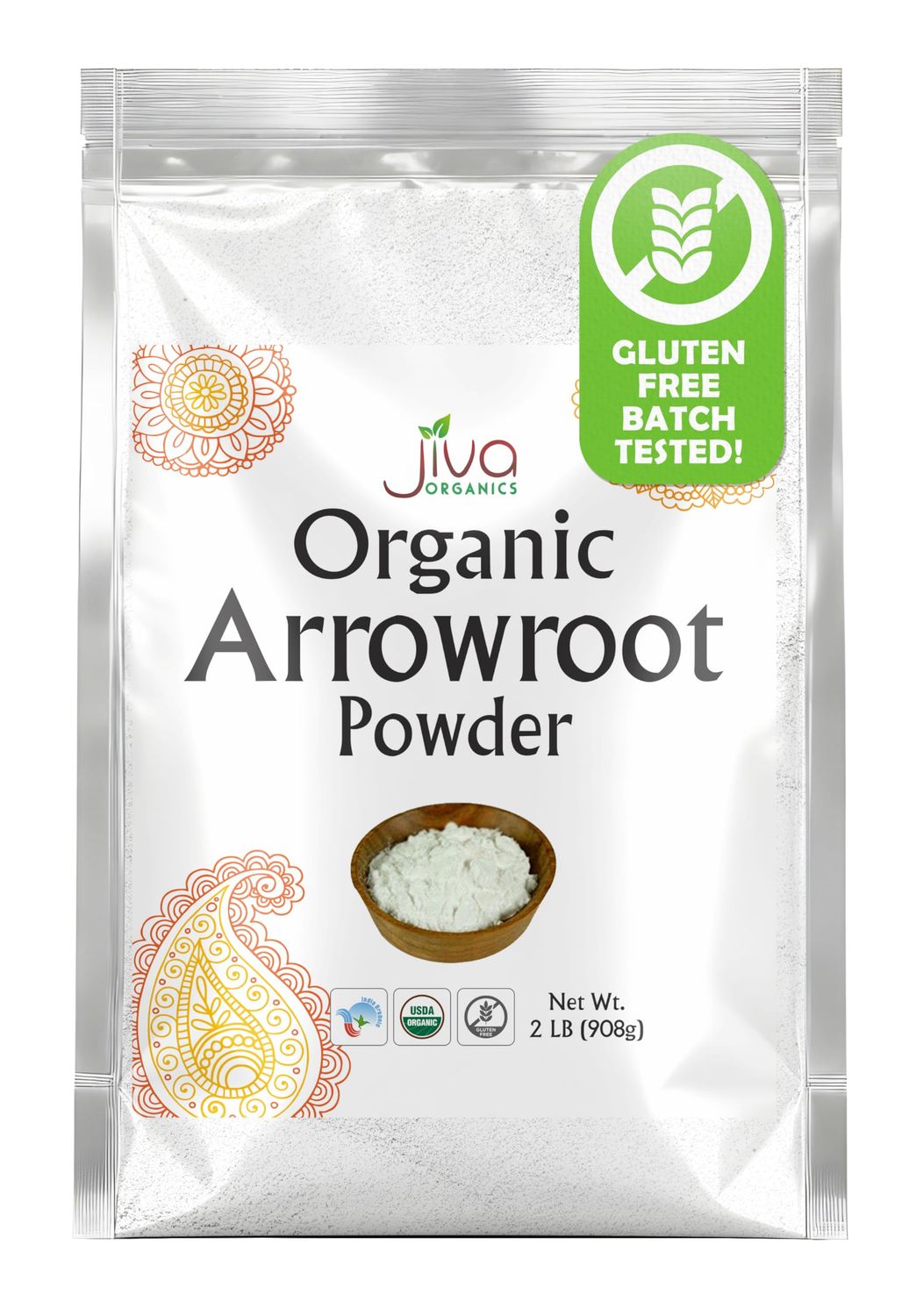 Jiva Organics Organic Arrowroot Flour (Powder) 2 Pound Bag - Raw, Non-GMO, Gluten Free