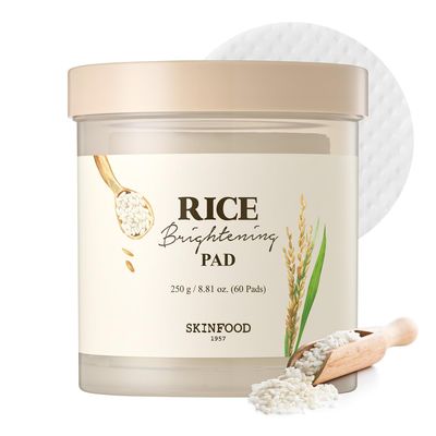SKINFOOD Rice Daily Toner Pad, Korean Skincare Face Toner with 100% Cotton Pads for Glow Glass Skin, Natural Rice Water Milk, Hydrating, Exfoliating, Glowing, Vegan, 8.81 oz (60 Pads)