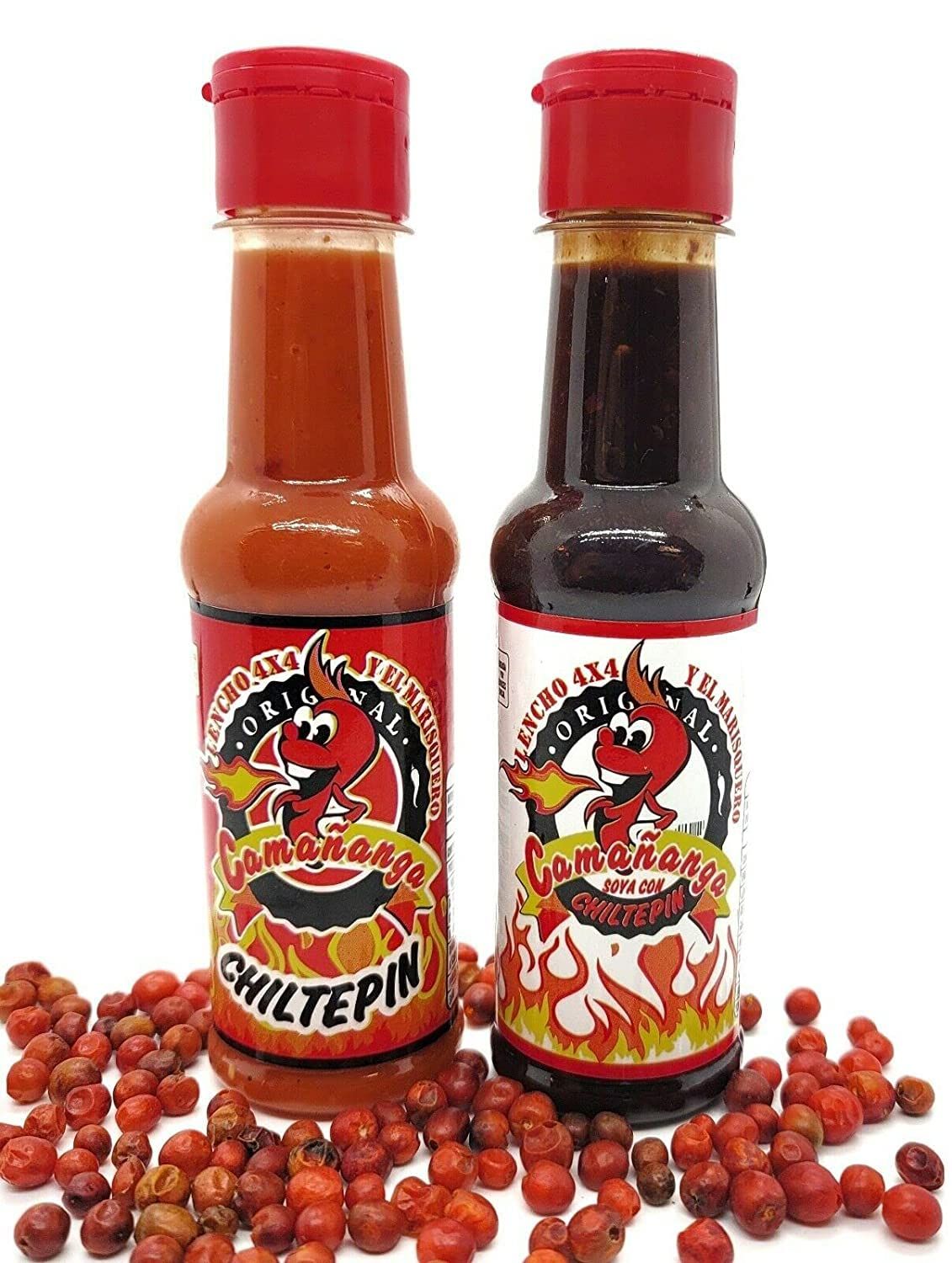 ( 2 pack ) Camananga Salsa Chiltepin Red, Camananga Tepin Red Seafood Sauce Original by Lencho 4x4 and Marisquero from Guasave Sinaloa, 5 oz