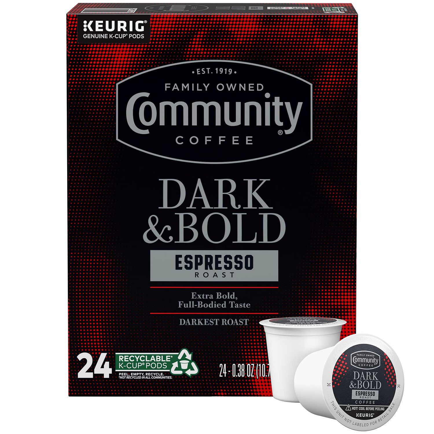 Community Coffee Dark &amp; Bold Espresso Roast 24 Count Coffee Pods, Compatible with Keurig 2.0 K-Cup Brewers, 24 count (Pack of 1)
