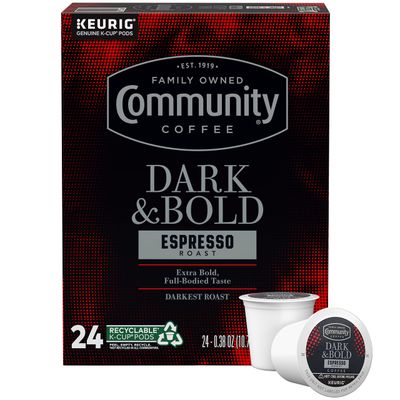 Community Coffee Dark &amp; Bold Espresso Roast 24 Count Coffee Pods, Compatible with Keurig 2.0 K-Cup Brewers, 24 count (Pack of 1)