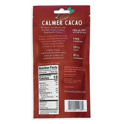Chimes Calmer Cacao Adaptogen Ginger Chews Candy - (2 Pack With Ashwagandha, Reishi and Dark Cacao with Theobromine) Vegan, Gluten Free