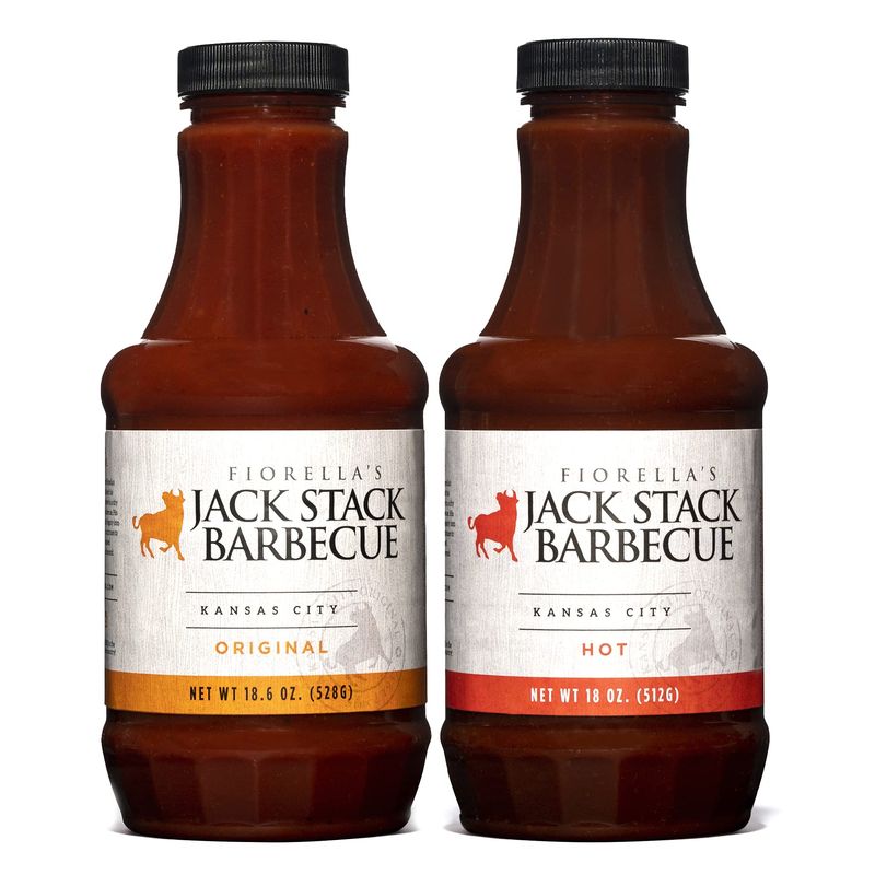 Jack Stack Barbecue Original and Hot Sauce - Kansas City BBQ Sauce 2 Pack - Hot &amp; Original Smoked KC BBQ Sauce (2, 18oz Bottles)